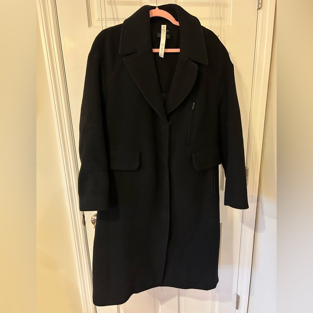 lululemon athletica Black Long Wool Mixed Media Overcoat
